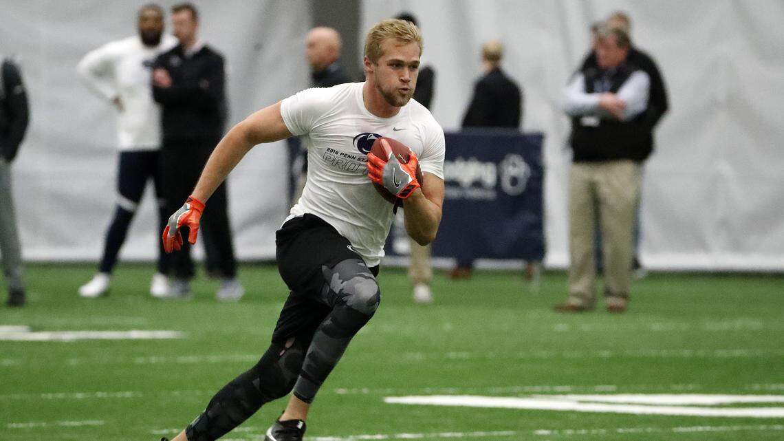 Tight end Mike Gesicki showed off some of his abilities at Penn State Pro Day in State College, Pa., in March.