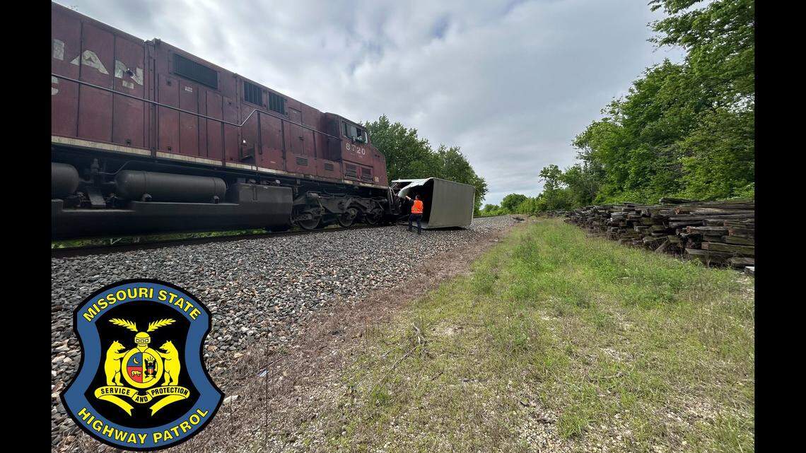 A Canadian Pacific Kansas City train crashed into a semitractor-trailer that became stuck after high-centering at a crossing on East 187th Street just east of South Homes Road/Missouri Route D near Belton in rural Cass County Tuesday morning, according to the Missouri State Highway Patrol.