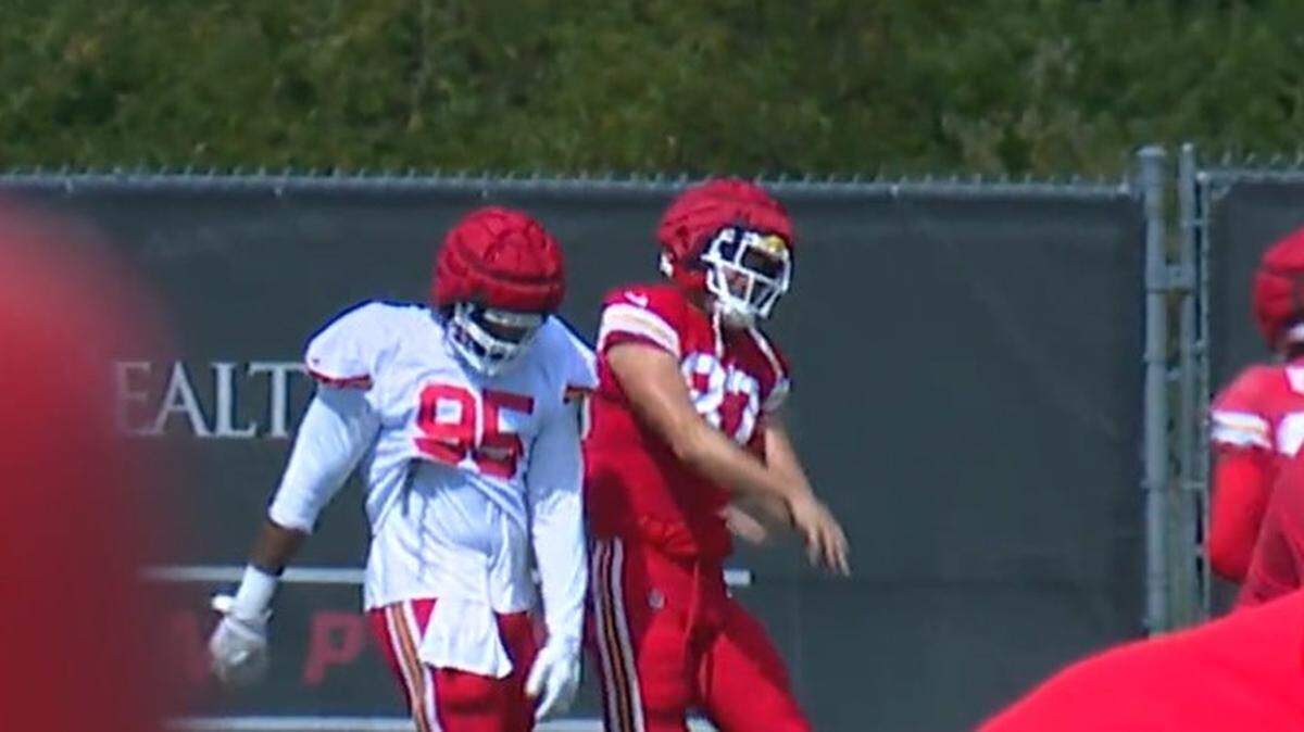 Travis Kelce was thrilled to see Chris Jones at Chiefs practice and the feeling was mutual.