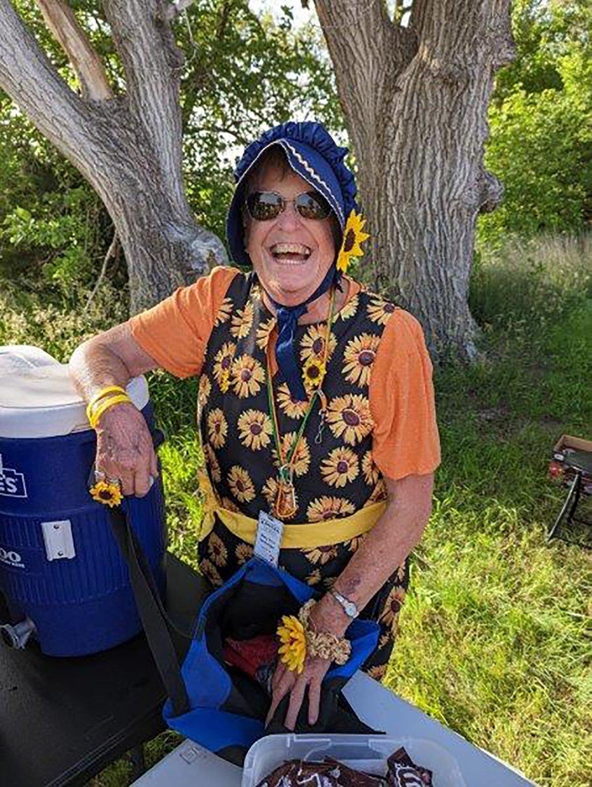 Mary Ann Umbarger, Garnett, Kansas, was along the Biking across Kansas route between Hutchinson and Hesston to offer cool drinks and snacks.
