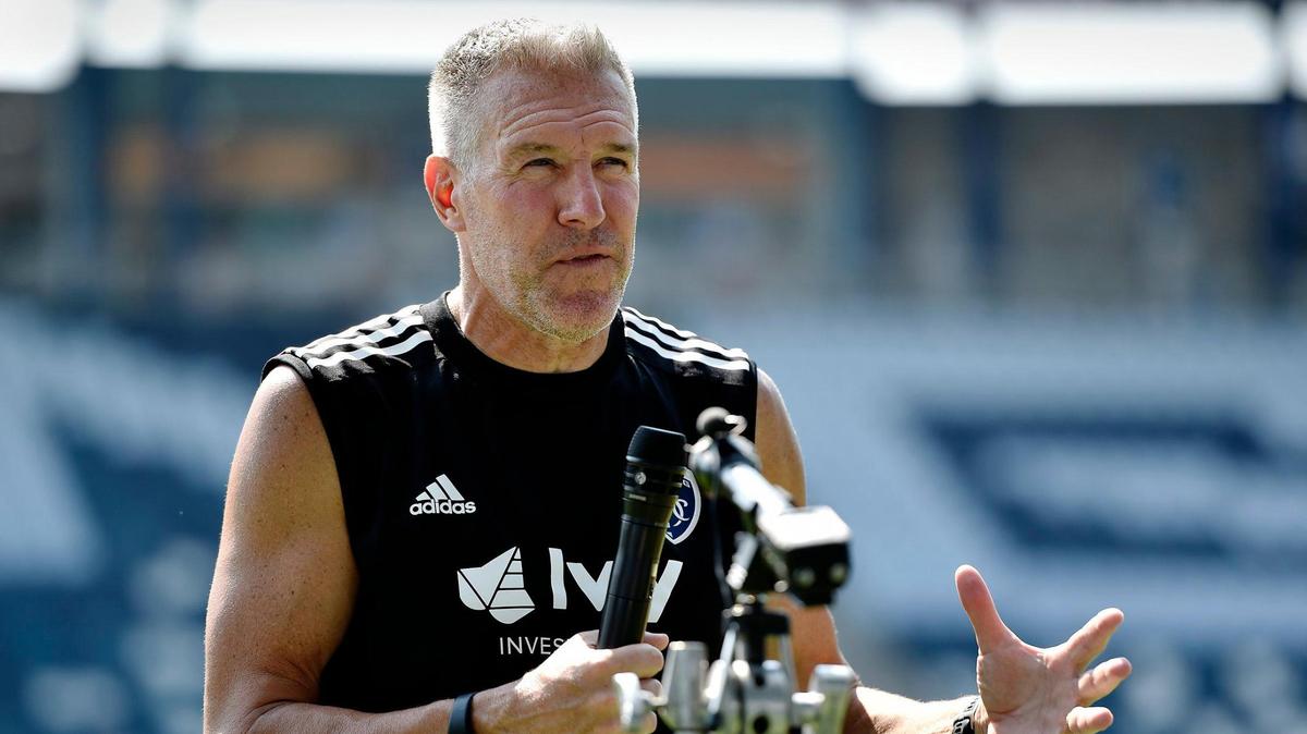 Manager and director Peter Vermes spoke with the media after practice at Children’s Mercy Park Monday, Aug. 24, 2020. Sporting Kansas City returns to the park Tuesday for the first time since the home opener March 7. Fans will be allowed in the park, but it will look different due to rules in place to prevent the spread of COVID-19.