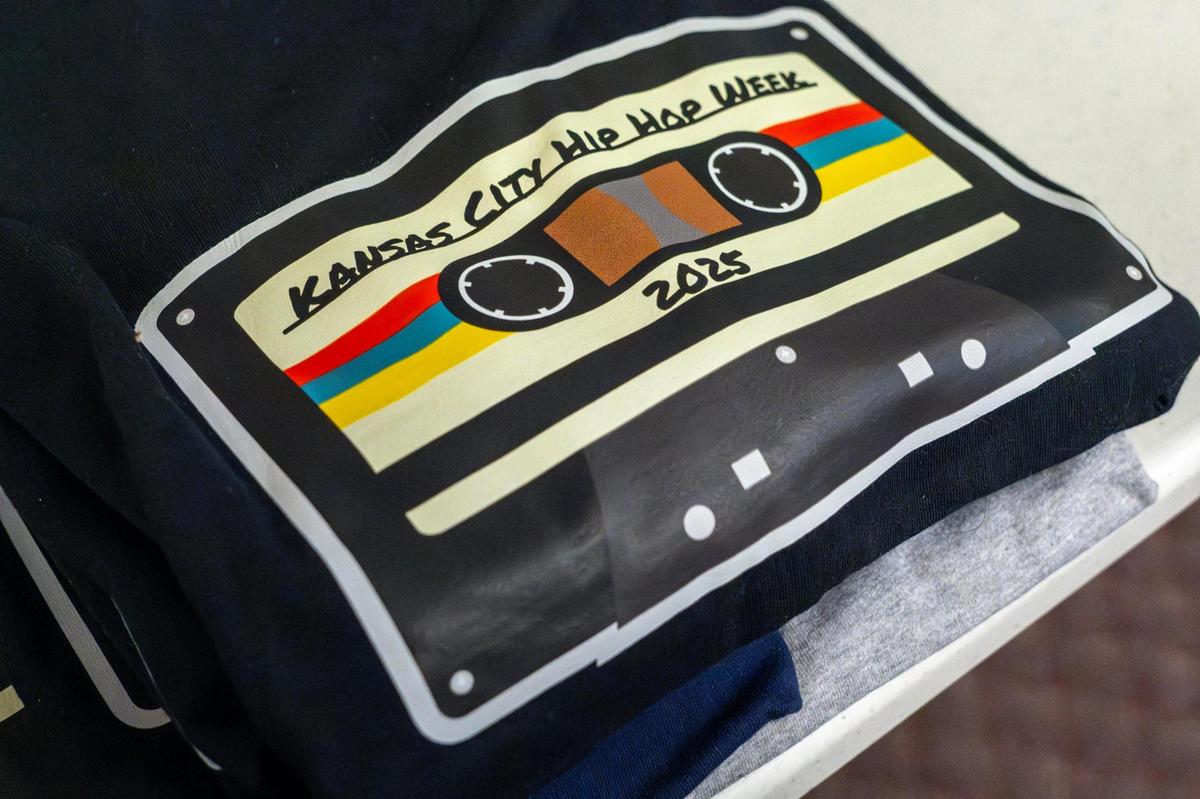 T-shirts are seen for sale during KC Hip-Hop Week at the Bruce R. Watkins Cultural Center on Thursday, June 5, 2025, in Kansas City.