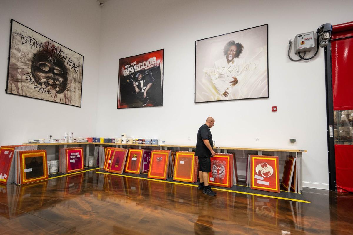 Featuring a full service print shop, Strange Music prints posters, massive wall prints, thousands of t-shirts, and other branded merchandise.