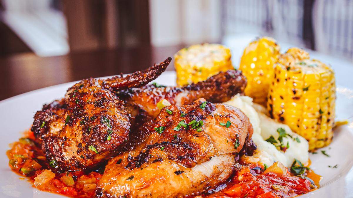 Union on the Hill’s Caveman Crispy Chicken has cage-free organic chicken with grilled corn and mashed potatoes.