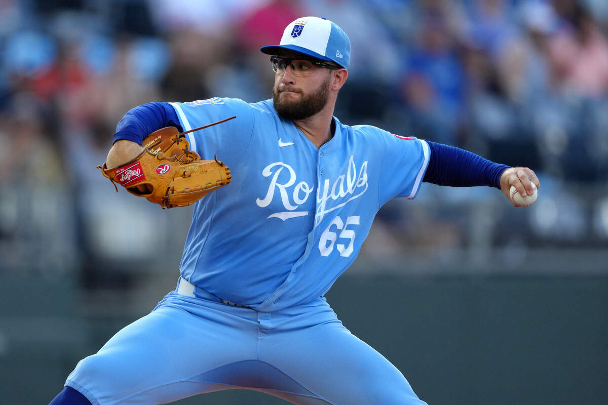 Kansas City Royals left-handed starter Noah Cameron throws against the Houston Astros in the second inning at Kauffman Stadium on June 13, 2026 in Kansas City, Missouri.