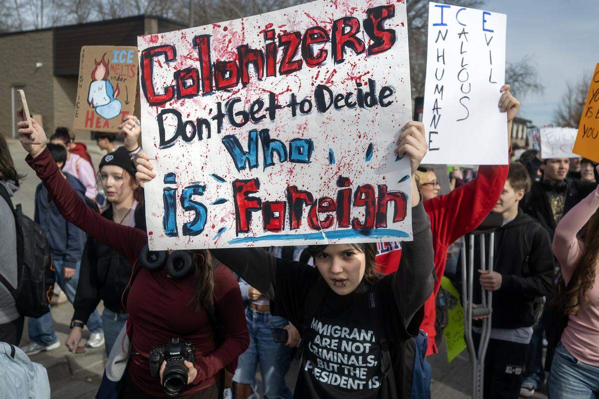 Shawnee Mission North High School students marched in protest of ICE and the Trump administration along Johnson Drive on Wednesday, February 11, 2026, in Overland Park.