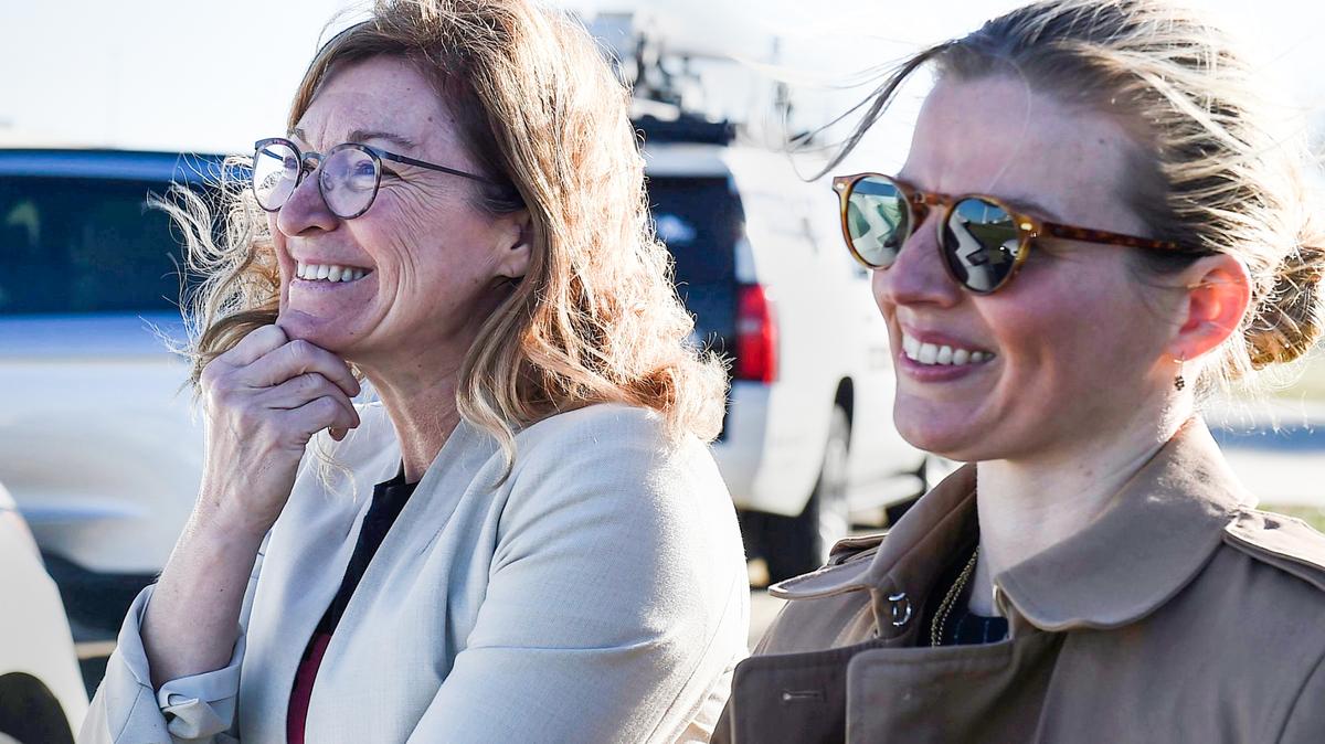Jackson County Prosecutor Jean Peters Baker, left, and Kate Brubacher, an assistant prosecutor, traveled to Cameron, Missouri, to see the release of Kevin Strickland.