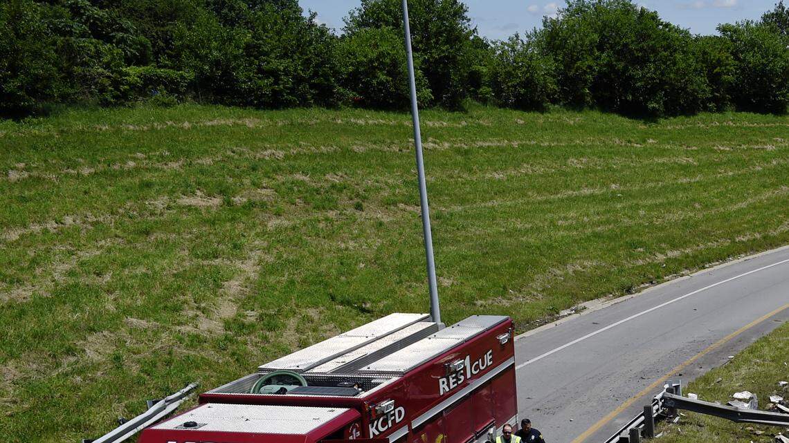 A truck hauling scrap metal overturned on Interstate 70 near the Benton Curve on Friday afternoon.  The westbound lanes of the interstate were shut down because of the huge amount of debris strewn across the roadway.