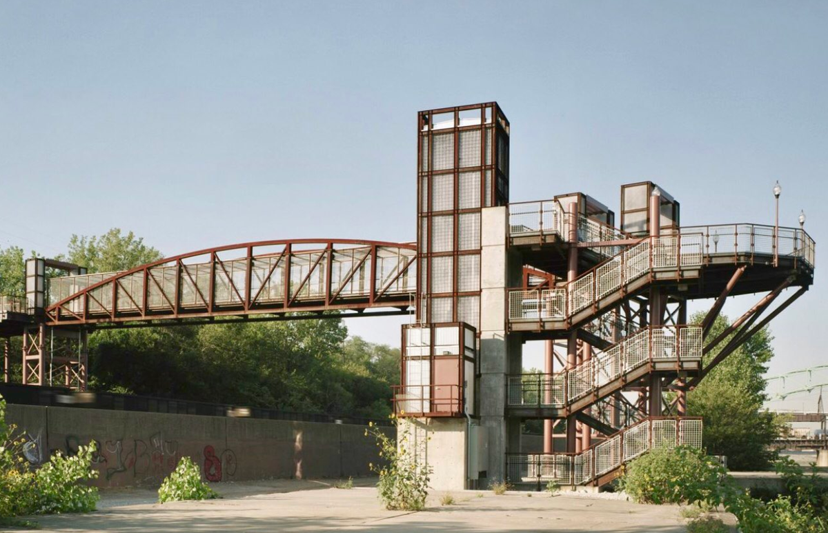 Town of Kansas pedestrian bridge connecting the River Market to Berkley Riverfront Park.