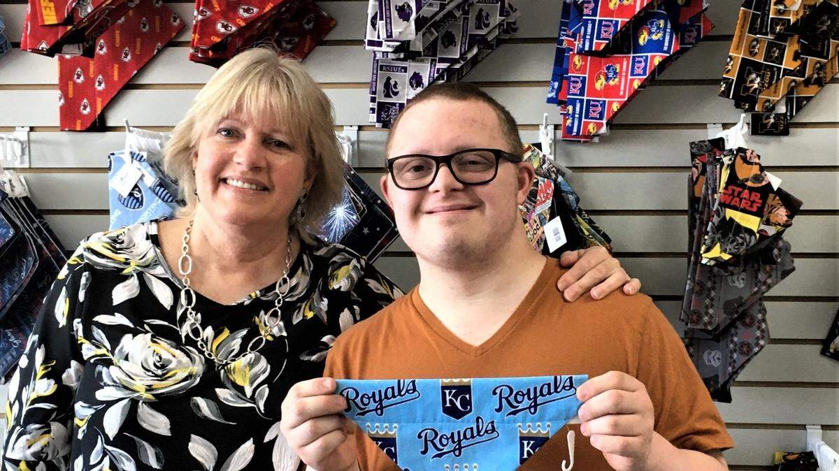 Debbie Horn founded Inclusion Connections in 2013 to help her son, Matt, and other individuals with developmental disabilities prepare for a future with meaningful work in their communities. Matt, 24, sews bandanas to sell in the nonprofit’s skills-training and employment program, PawsAbilities.