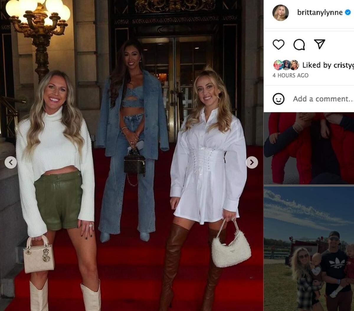 NFL wives, from left, Lindsay Bell, Paige Buechele and Brittany Mahomes, in New York over the weekend.