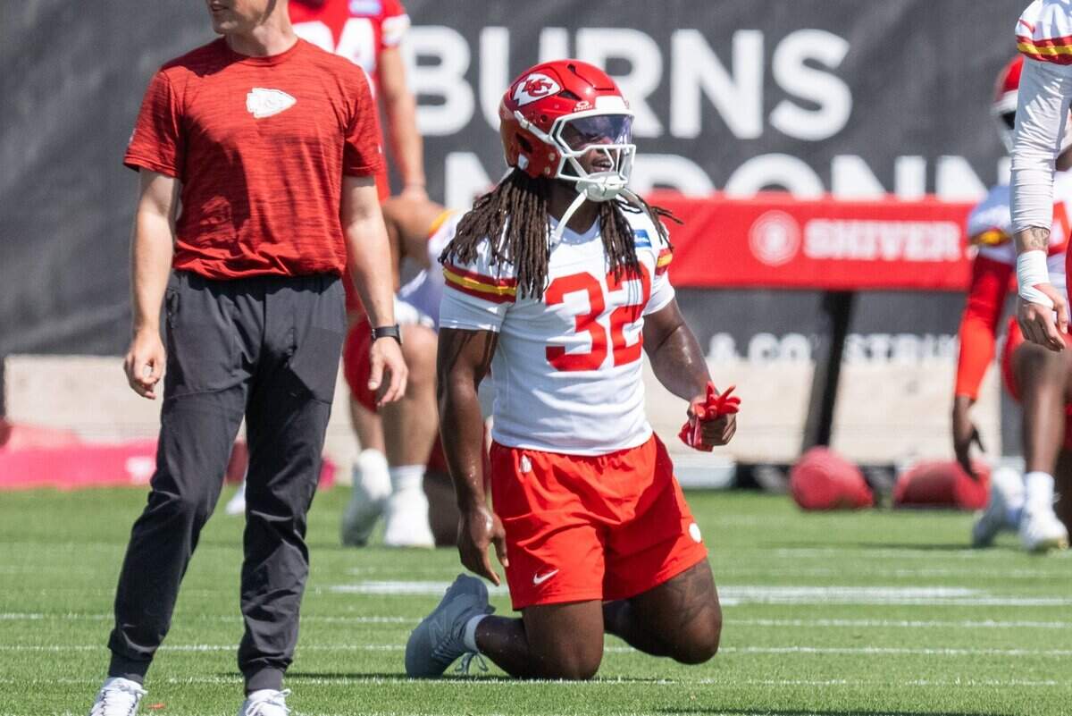 Kansas City Chiefs linebacker Nick Bolton stretches during Chiefs Minicamp on Tuesday, June 9, 2026, in Kansas City.