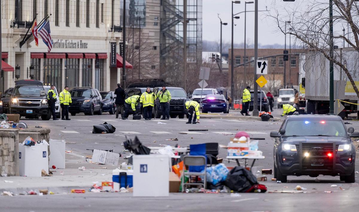 Law enforcement officials were on the scene Thursday, Feb. 15, 2024, to process the scene of a Wednesday’s mass shooting that happened at the end of the Chiefs Super Bowl Rally outside of Union Station.