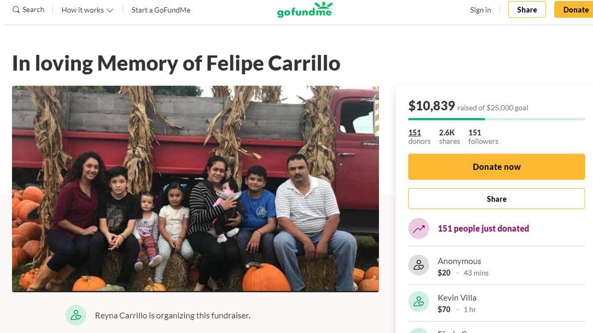 The family of Felipe Carillo, who was killed during a carjacking, has set up a GoFundMe page to raise money to help meet his family’s financial needs. In the post, they said Carillo leaves behind his wife and six children between the ages of 1 and 20 years old.
