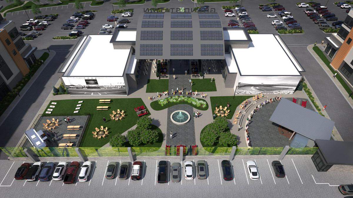 A rendering of Merriam Grand Station’s outdoor “civic space.”