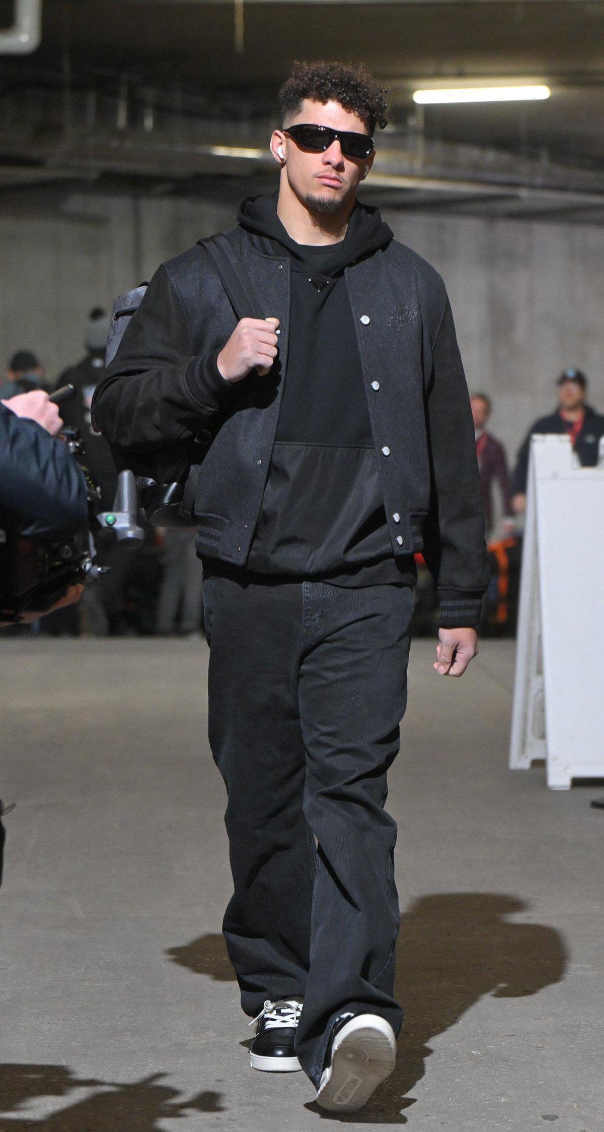 Kansas City Chiefs quarterback Patrick Mahomes arrives before the AFC Championship Game on Sunday, Jan. 26, 2025, at GEHA Field at Arrowhead Stadium.