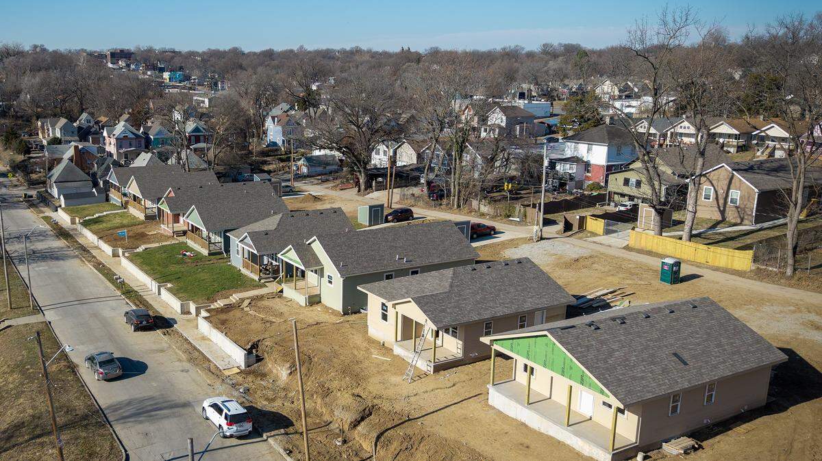 Habitat for Humanity is building houses in the 4100 block of East 7th Street in the Lykins neighborhood of Kansas City. The houses were seen on Tuesday, Dec. 16, 2025.