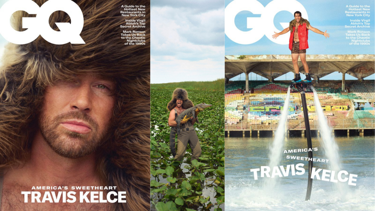 Travis Kelce appears in upscale fashion and colorful Florida landscapes in the GQ cover photo shoot.