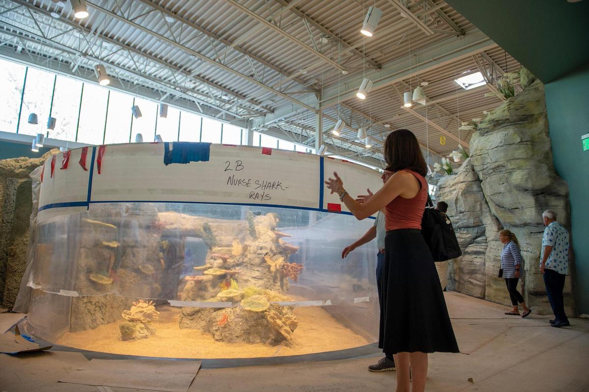 Guests take a tour of the newly named Sobela Ocean Aquarium at the Kansas City Zoo on Tuesday, May 9, 2023, in Kansas City.