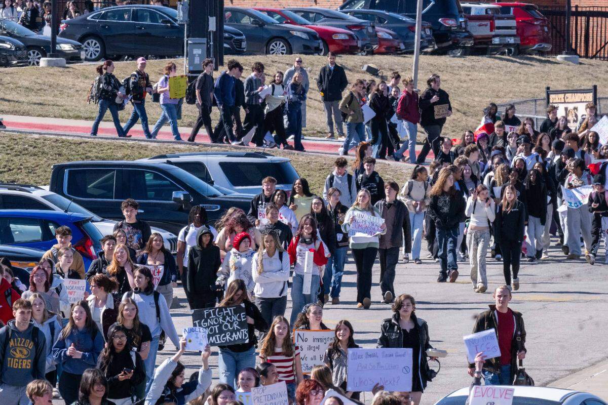 Lee's Summit High School students stage a walk out protest of ICE polices on Friday, February 20, 2026.