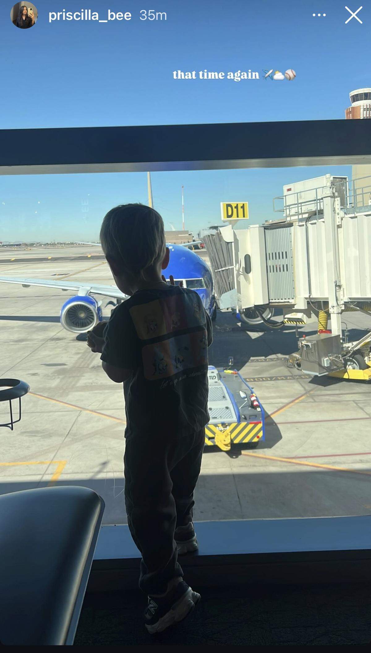 Royals wife Priscilla Isbel posted a photo of her son as they headed to Kansas City.