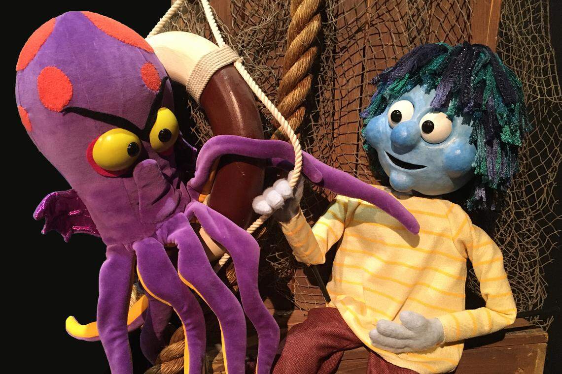 Puppets designed by Mike Horner for the Coterie and Mesner Puppet Theater production of “How to Snag a Sea Monster.”