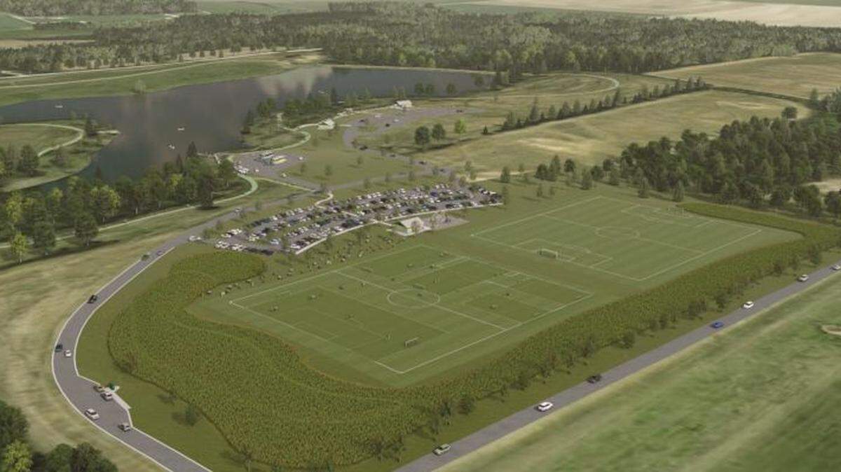 A proposal to build soccer fields at Lexington Lake Park,  8850 Sunflower Road, includes this two-field option.