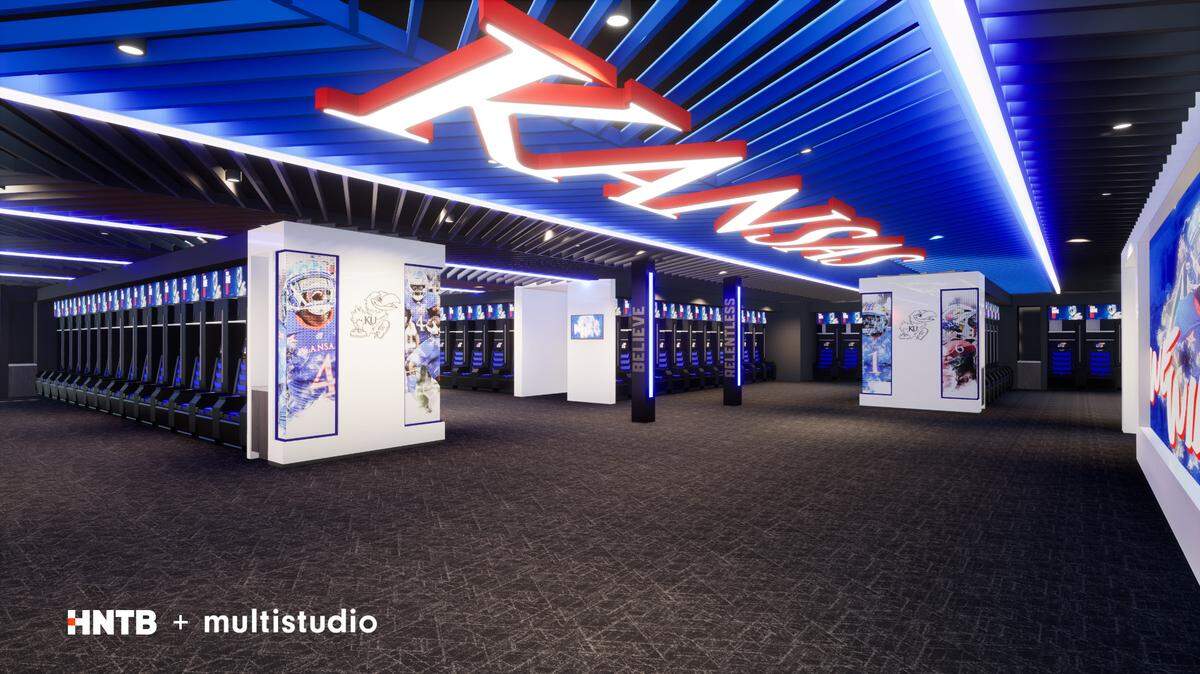 Here’s a rendering of the planned football locker room upgrades at KU.