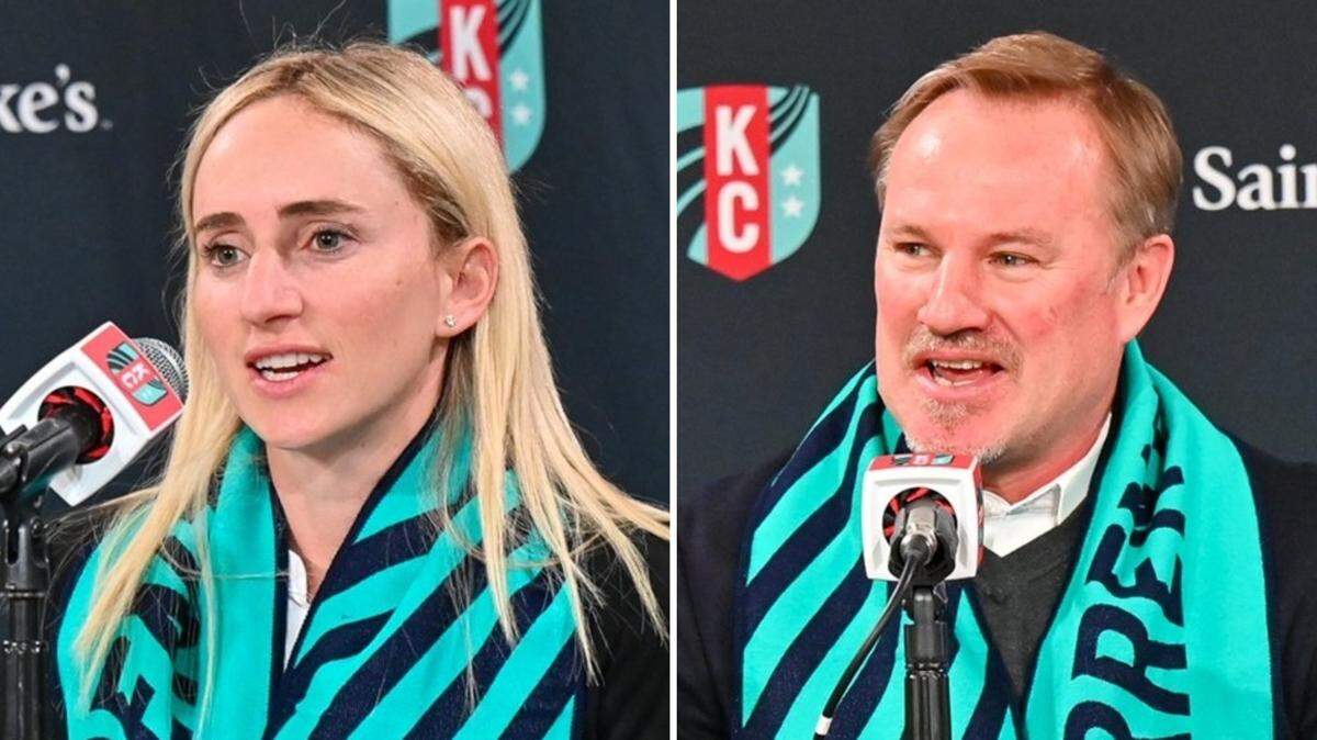 New Kansas City Current general manager Camille Levin, left, and new head coach Matt Potter met with media on Wednesday for an introductory news conference in which they outlined some plans and goals for the club.