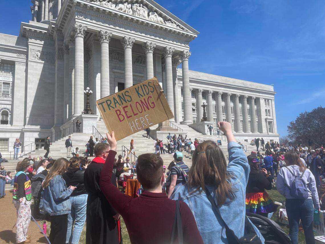 Protesters gathered in Jefferson City to support transgender rights this week.