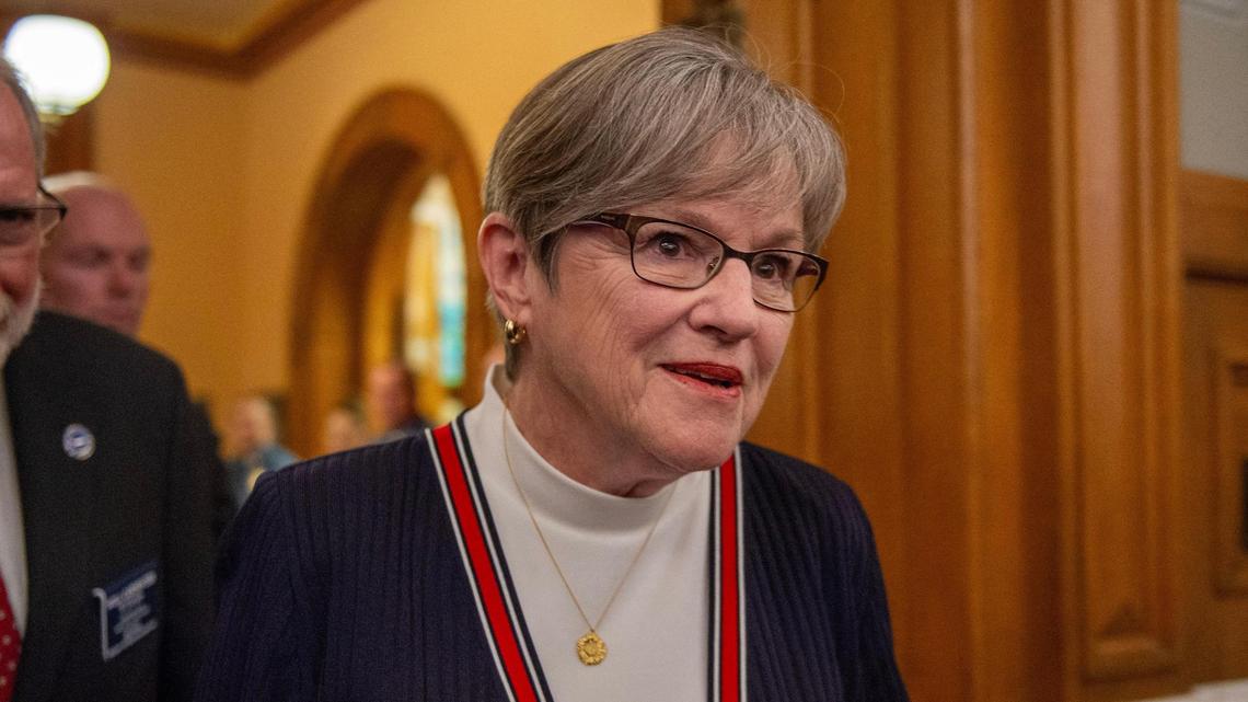 Kansas Governor Laura Kelly enters the House chamber for the State of the State address at the Kansas State Capitol on Wednesday, Jan. 10, 2024, in Topeka, Kansas.