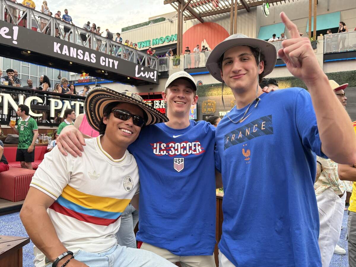 Josh Block (left), Bartt Tilman and Jimmy Smith traveled from Louisiana to cheer for Columbia at the Power and Light District’s KC Live. July 3, 2026.