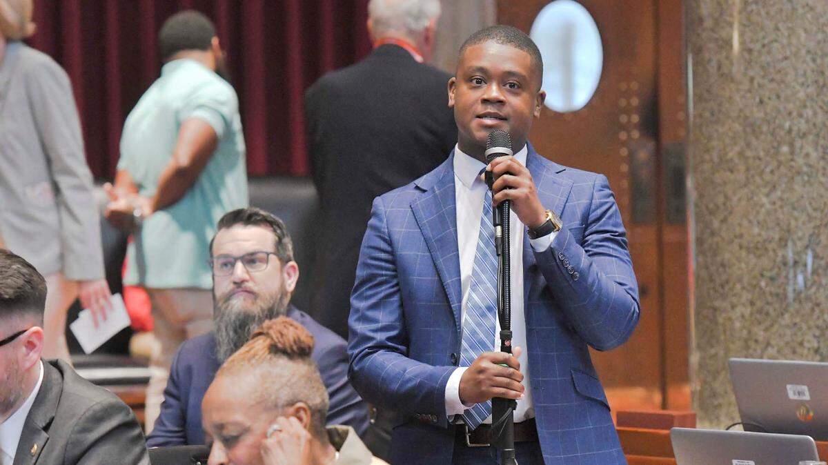 Missouri Rep. Anthony Ealy, a Grandview Democrat, speaks on the Missouri House floor during the 2024 legislative session.