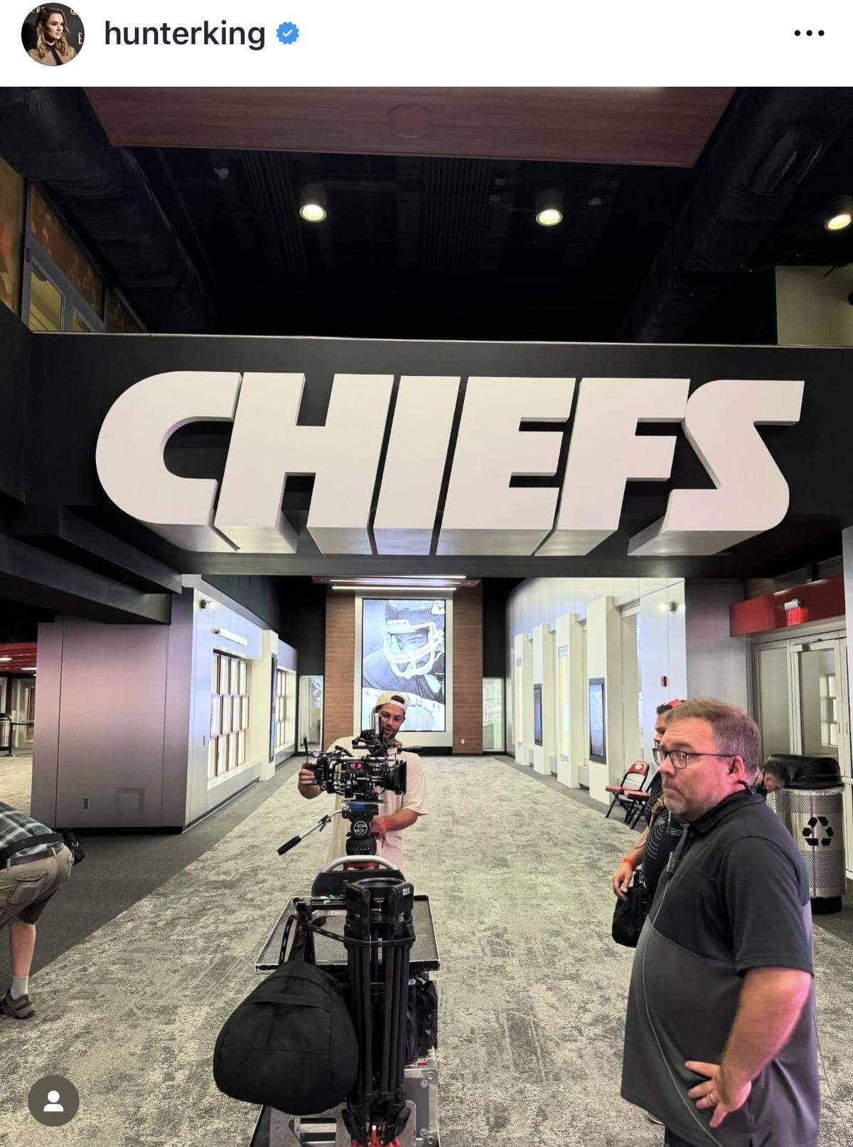 Actress Hunter King shared a photo of the movie-making going on at GEHA Field at Arrowhead Stadium.