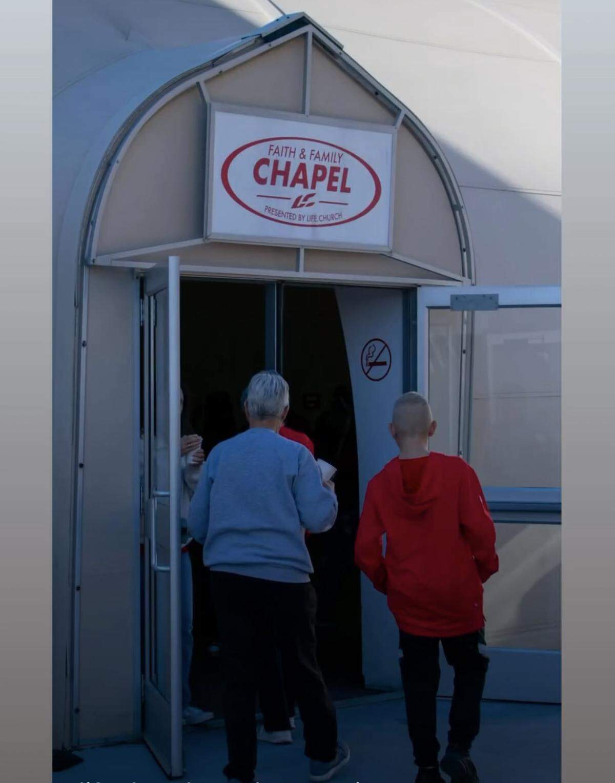 Chiefs fans entering worship services at GEHA FIeld at Arrowhead Stadium before the Denver game Sunday.