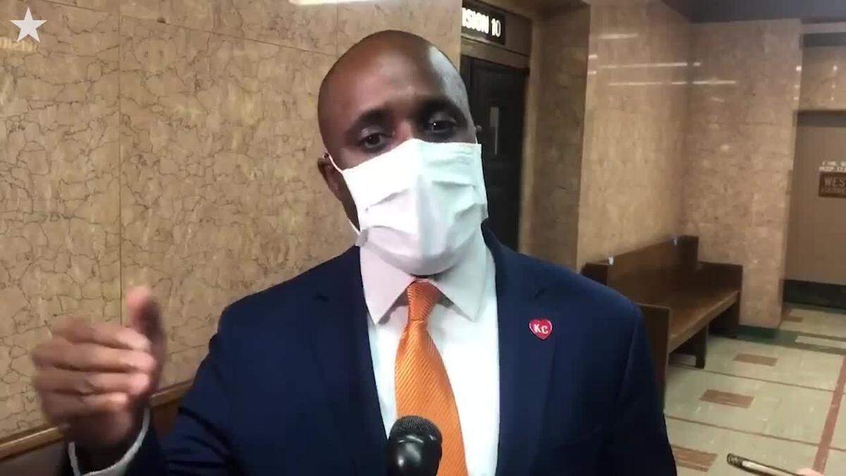 Kansas City Mayor Quinton Lucas speaks to reporters in a 2021 file photo.