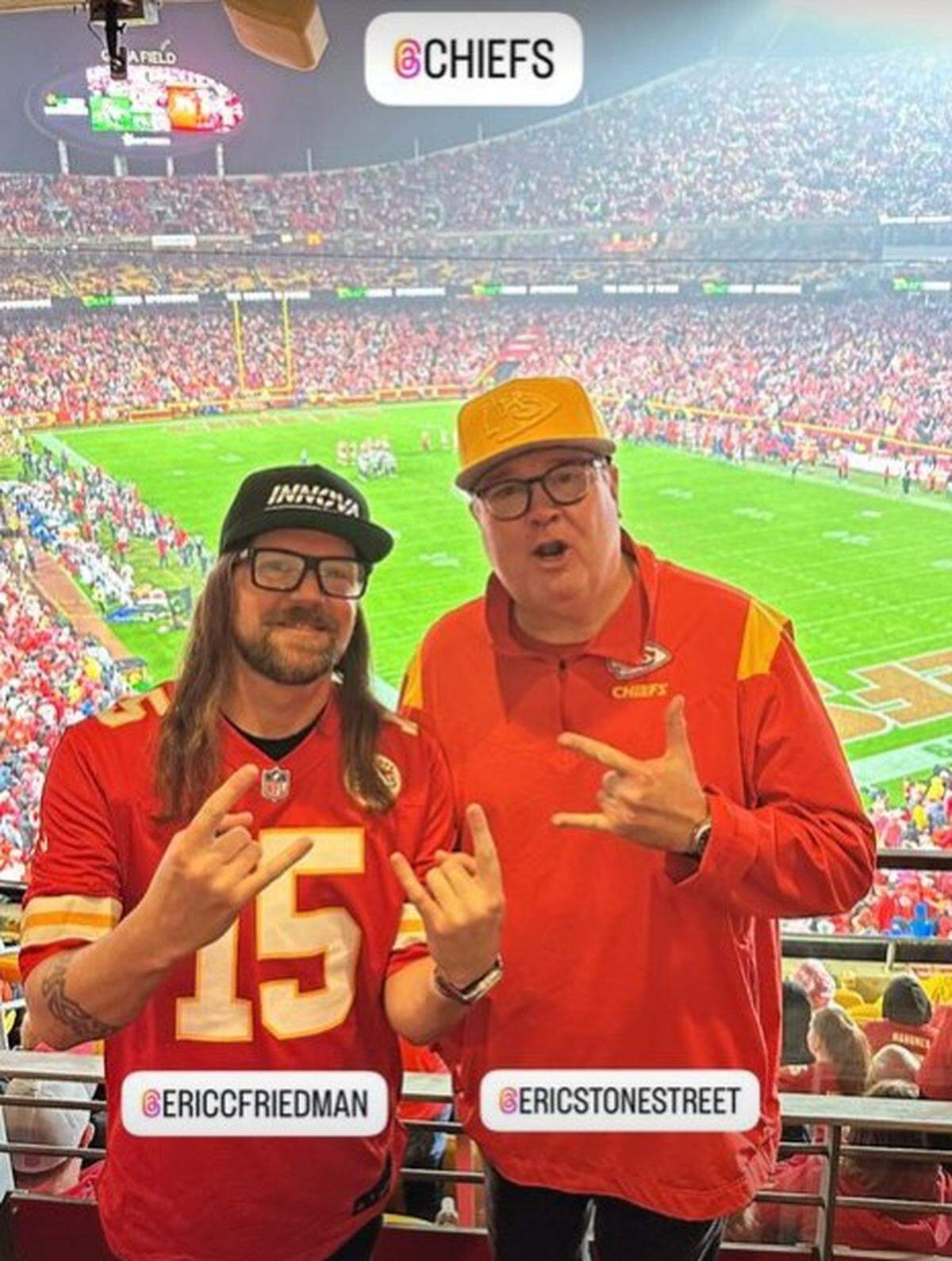 Guitarist Eric Friedman was with actor Eric Stonestreet at Monday’s Chiefs game.