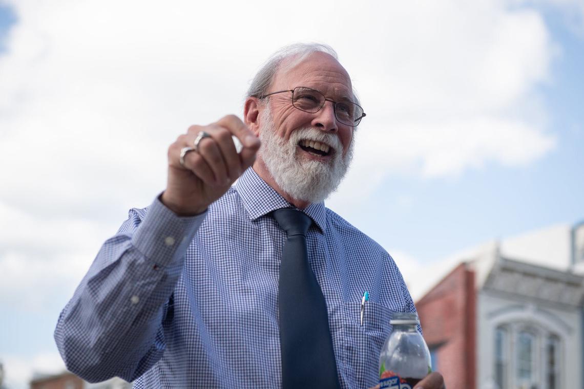 Attorney Sean O’Brien was excited outside the Livingston County Court House after Judge Horsman ordered Sandra Hemme released from Chillicothe Correctional Center by 6 p.m. Friday in Chillicothe, Missouri.