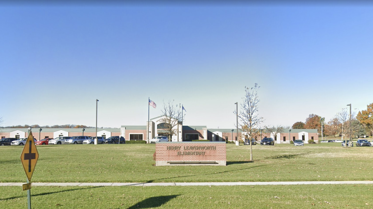Henry Leavenworth Elementary at 1925 Vilas Street in Leavenworth, Kansas, captured by Google Streetview in November 2024.
