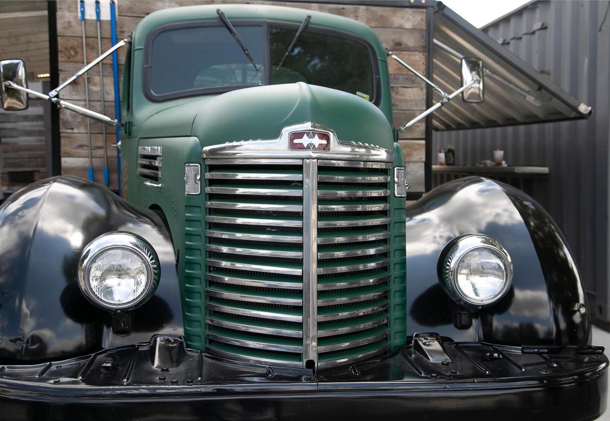 Dispatch Pizza converted a 1949 International Harvester KB7 into a food truck, complete with a wood-burning pizza oven.
