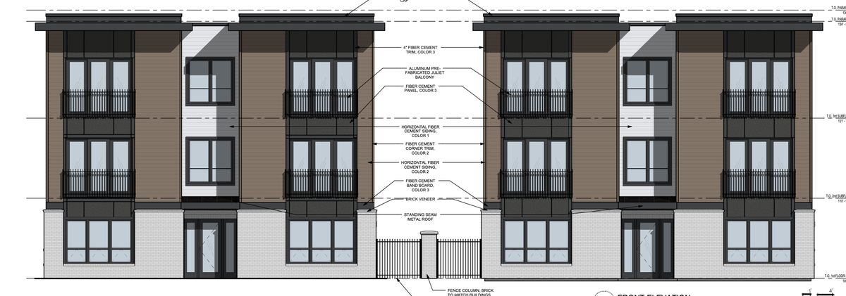 A rendering of planned new apartments near Linwood Boulevard and Main Street that will bring 60 new apartment units geared toward local workers.