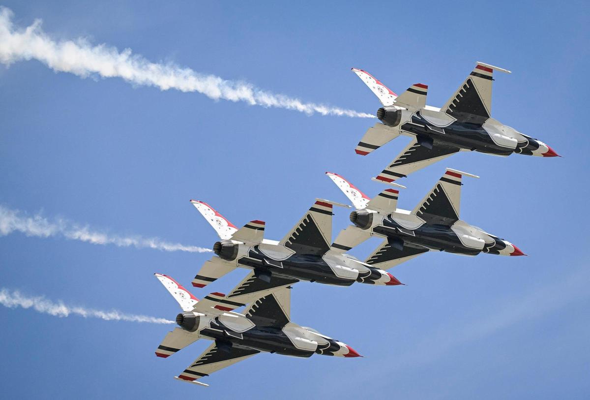 The U.S. Air Force Thunderbirds arrive from Las Vegas at the New Century AirCenter on Thursday, Sept. 1, 2022, in Gardner, Kansas, for the Garmin KC Air Show, which runs Saturday and Sunday.
