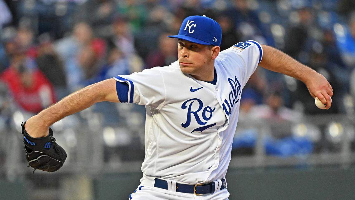 Kansas City Royals starting pitcher Kris Bubic (50) delivers a pitch during the first inning against the Atlanta Braves at Kauffman Stadium.