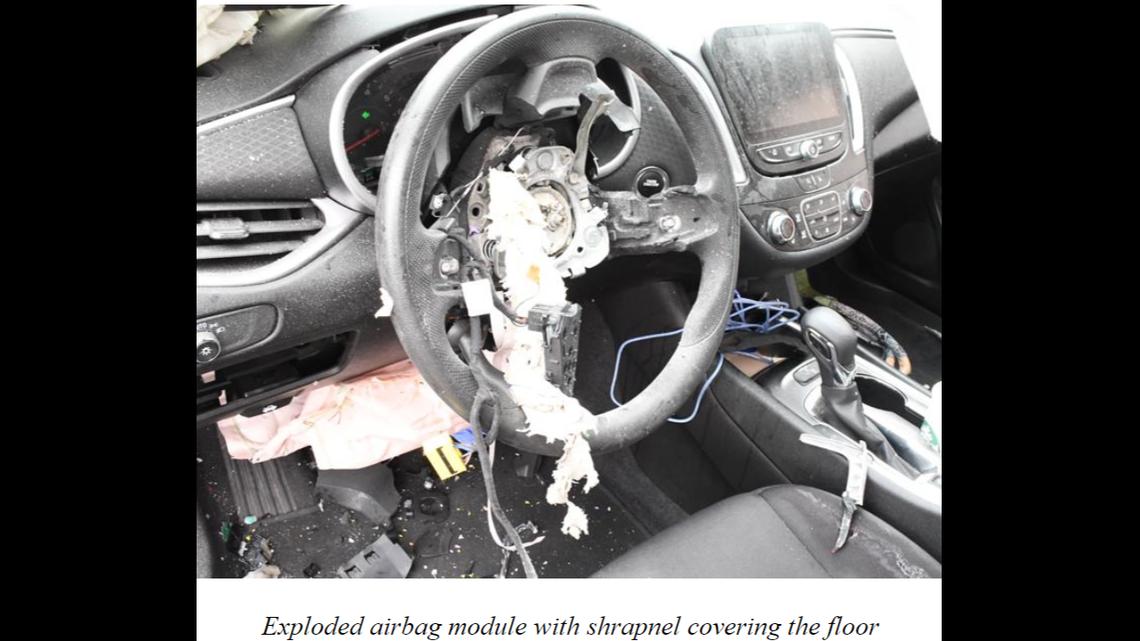 A look inside the rental car after the crash.