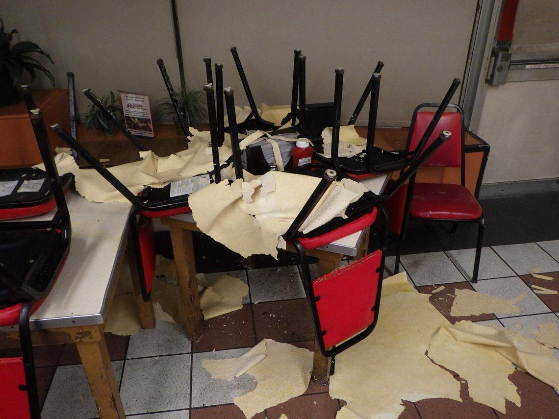 Debris covers tables inside of Arthur Bryant’s Barbeque in this photo from Kansas City’s Dangerous Buildings. City inspectors uploaded images of 1727 Brooklyn Ave. on Nov. 18.