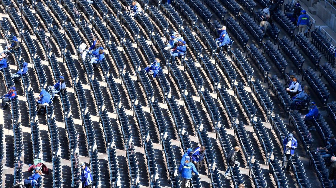 Only 10,000 fans were allowed into Kauffman Stadium for the Kansas City Royals home opener against the Texas Rangers.