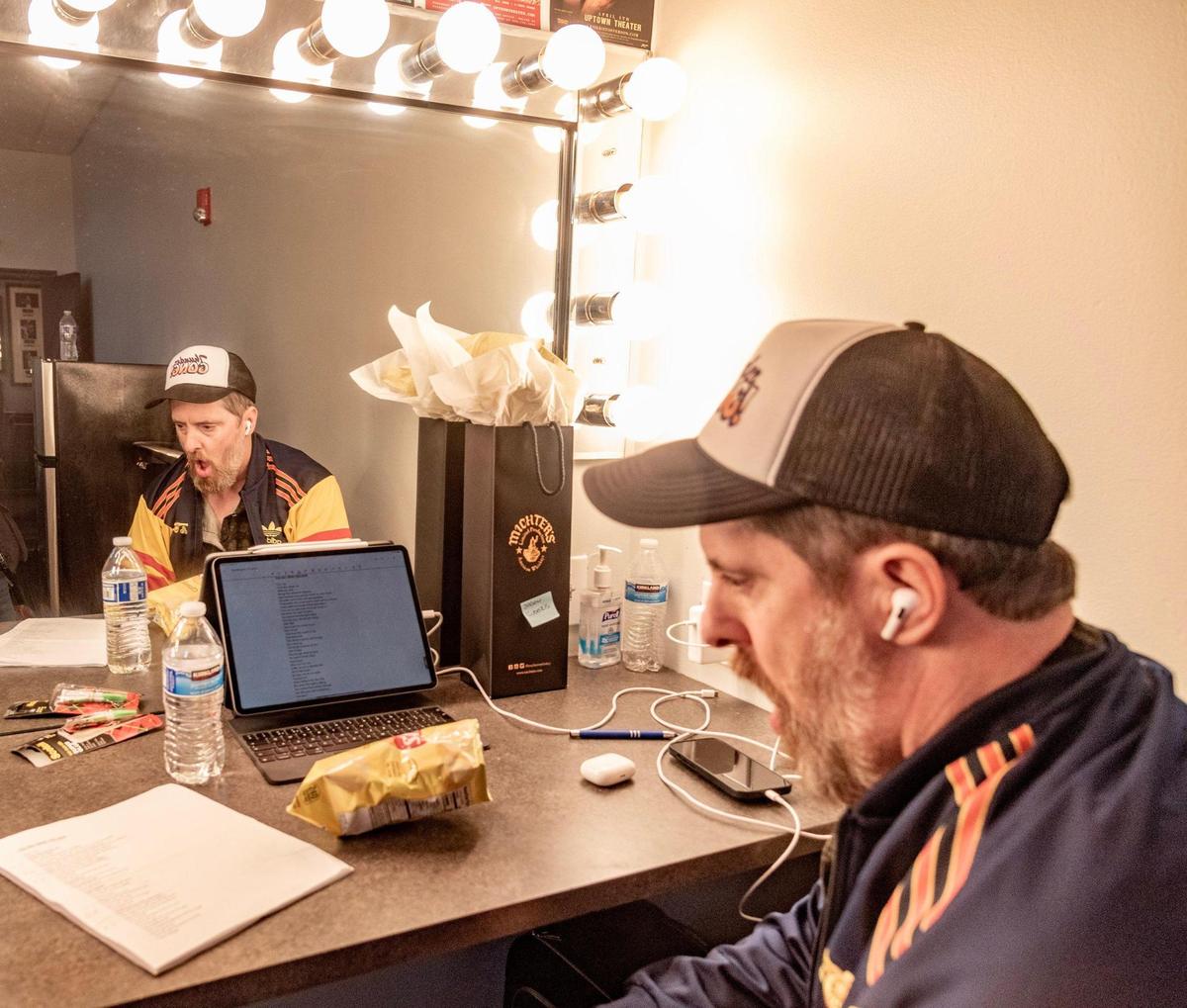 Brendan Hunt, best known as Coach Beard on “Ted Lasso,” prepared for his performances backstage before taking the stage for Thundergong!