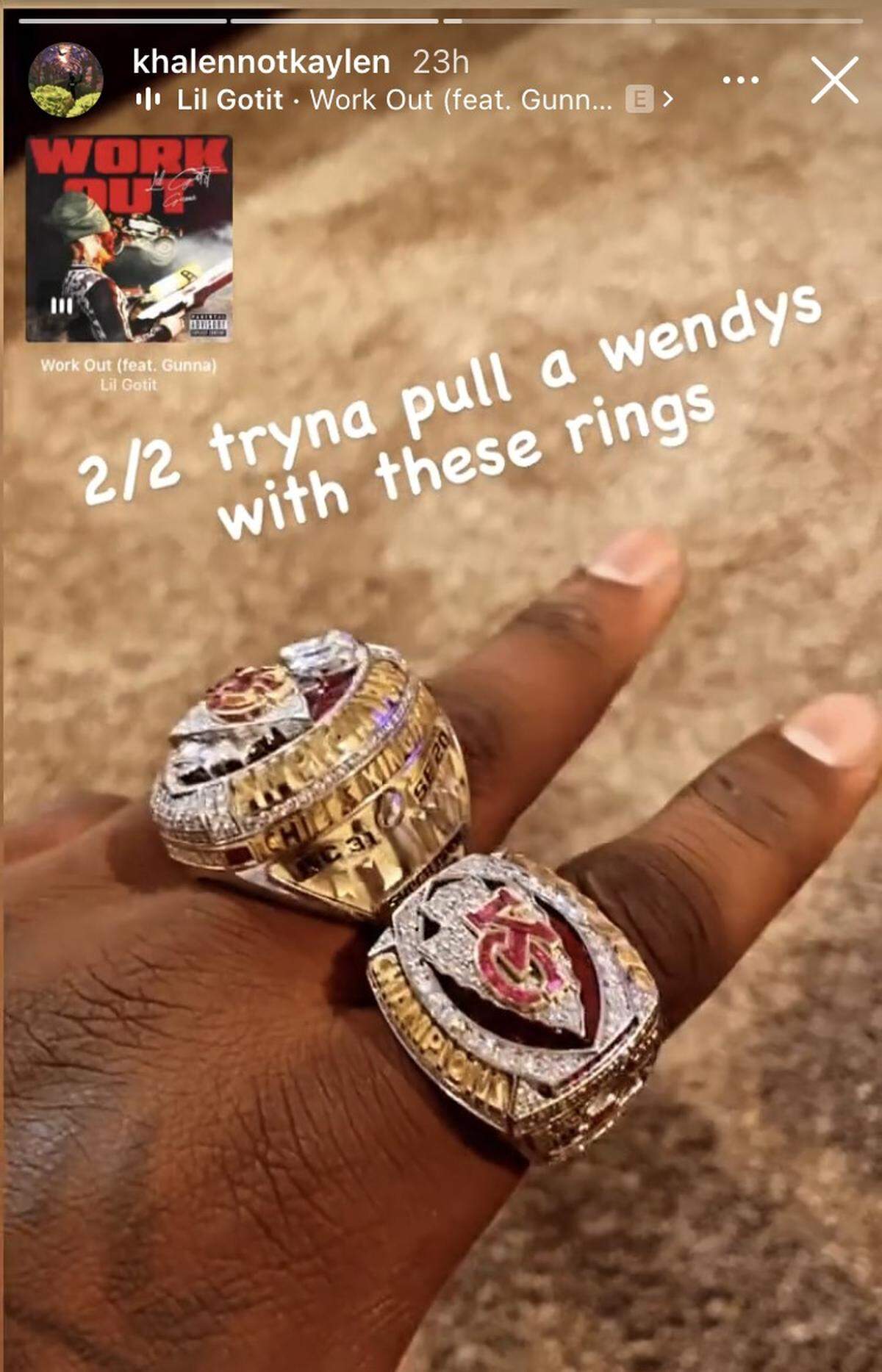 This appears to be Saunders’ Super Bowl LIV ring and his ring for being AFC champions last season.