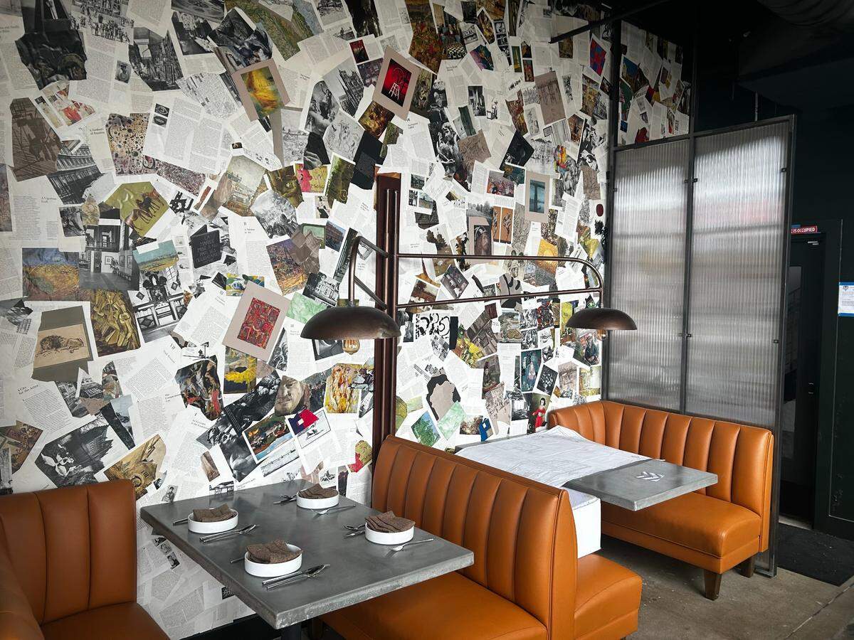 A wall collage inside Triune, which opened in the space of a former Screenland Theater in August 2024. 