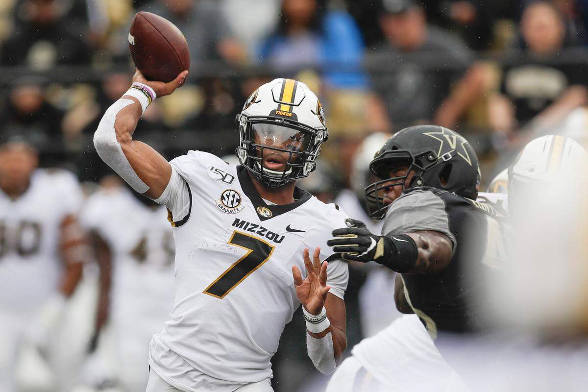 Former Clemson starting quarterback Kelly Bryant (7) is using his graduate transfer season at Missouri. In directing the Tigers to a 5-2 record, Bryant has completed 63.1 percent of his passes and thrown for 13 touchdowns.